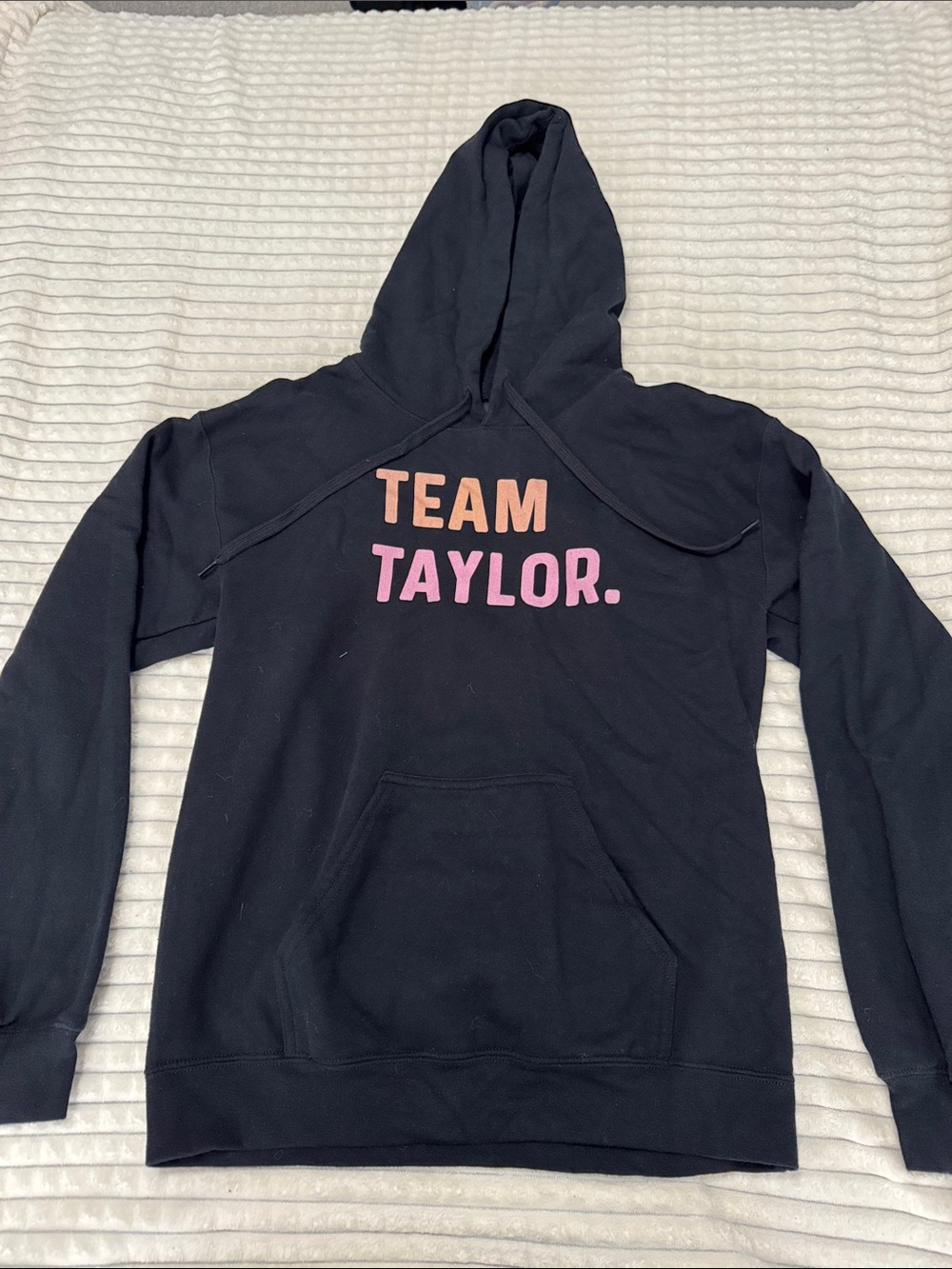 Gildan Black Hoodie with Peach and Pink "TEAM TAYLOR." Graphic